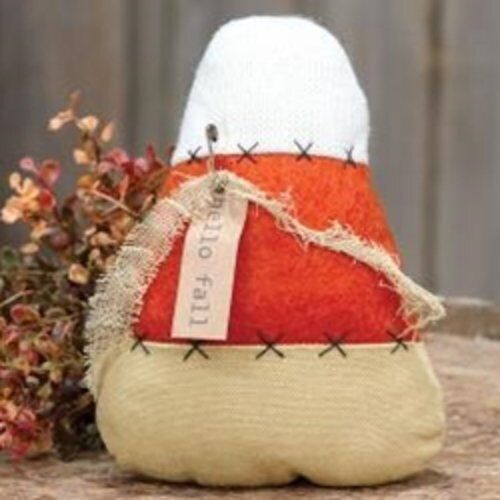 Primitive Country Halloween Rustic Fabric Hello Fall Candy Corn - 3 x 3 x 4.75" - The Primitive Pineapple Collection