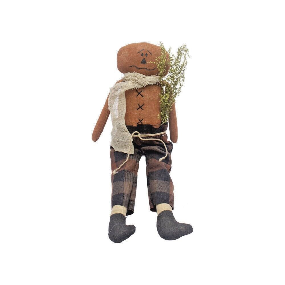 Primitive Country Halloween Rustic Fabric 14" Brown and Gray Burlap Pumpkin Man - The Primitive Pineapple Collection