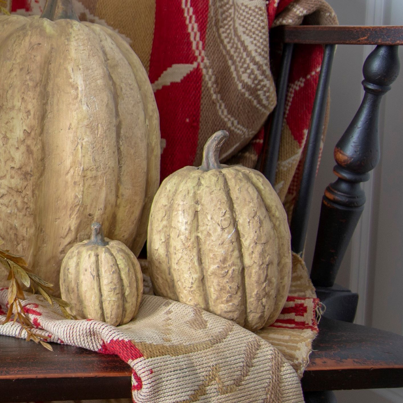 Primitive/Country Halloween Fall 7.5β Tall White Pumpkin Ragon House - The Primitive Pineapple Collection