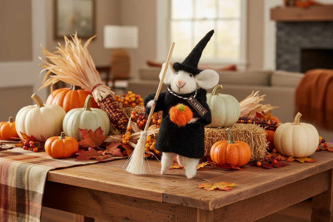 Primitive/Country Halloween Felt Mouse Witchy Mouse ornament - The Primitive Pineapple Collection