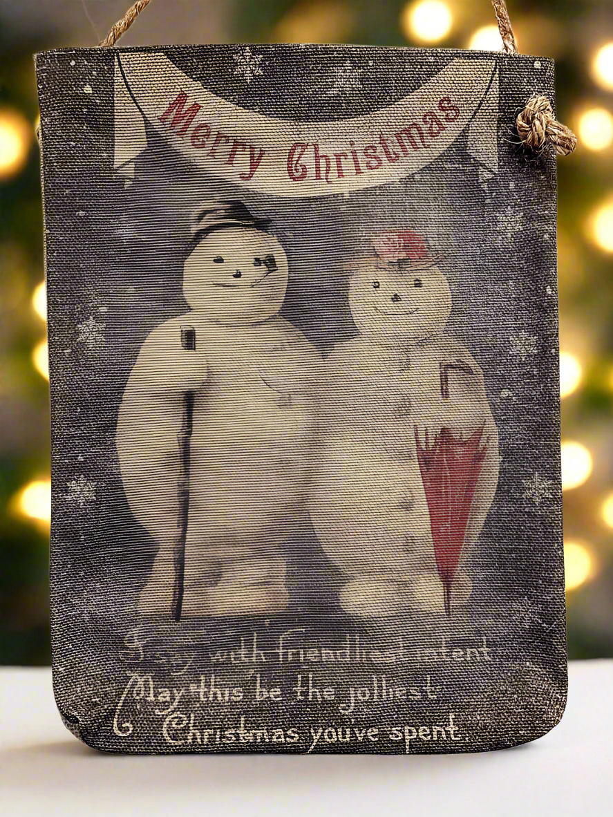 Handcrafted Christmas Primitive Retro look Hanging Snowman Fabric pouch/Bag - The Primitive Pineapple Collection