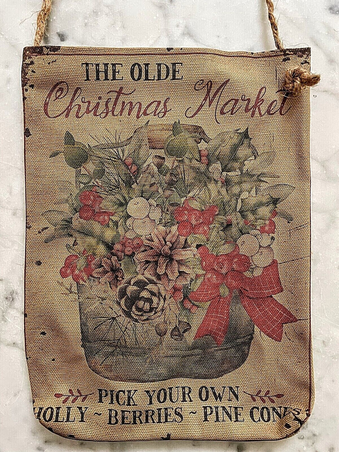 Handcrafted Primitive Retro look Hanging Olde Christmas Market Fabric pouch/Bag - The Primitive Pineapple Collection