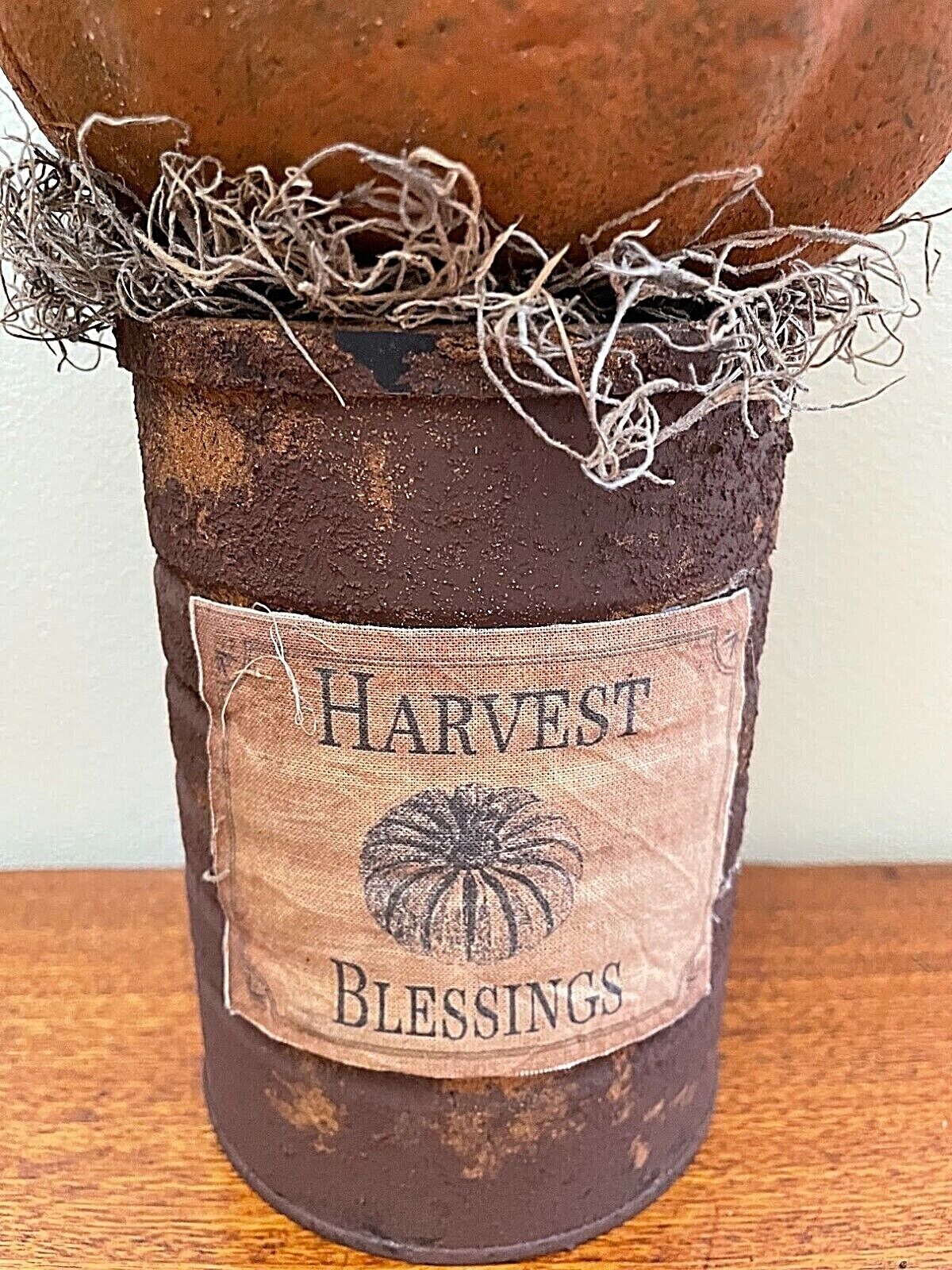 Primitive Autumn Handcrafted Harvest Blessing Tin w/ Pumpkin Vintage Tag - The Primitive Pineapple Collection