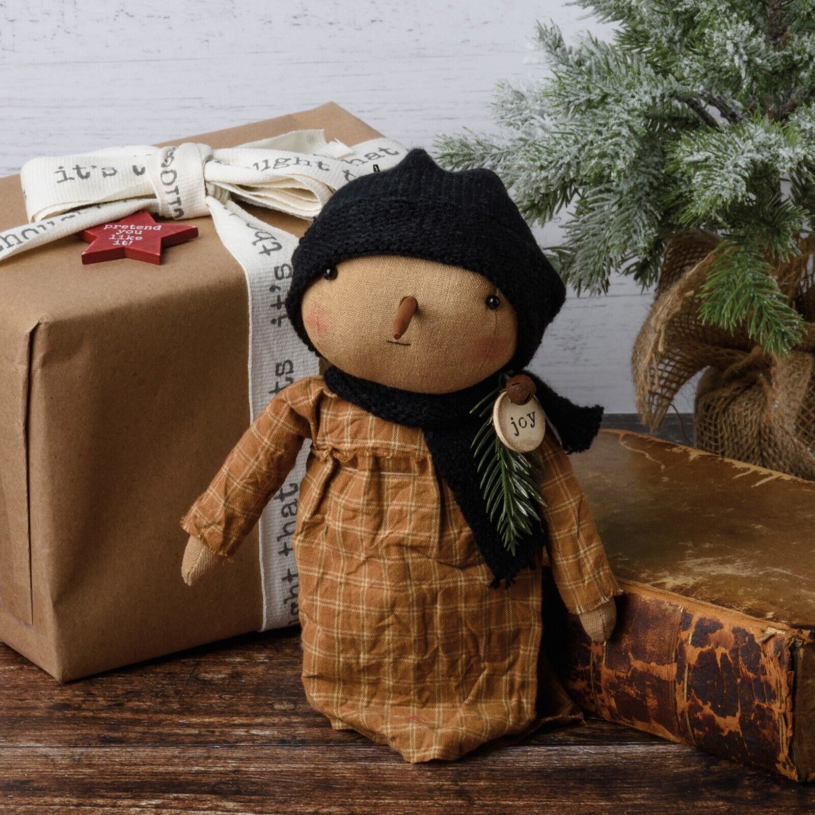 Primitive/Country Christmas Joy Snow Girl Stump Doll 10" - The Primitive Pineapple Collection