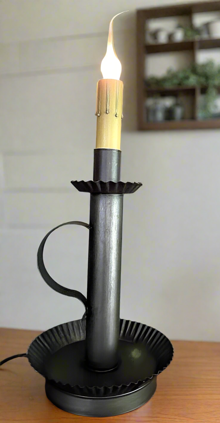 Primitive Country Candlestick Accent Light in Kettle Black Tin w/ Silicone Bulb - The Primitive Pineapple Collection