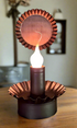 Primitive Country Tin Lodge Chamberstick in Kettle Black w/ Silicone Light Bulb - The Primitive Pineapple Collection
