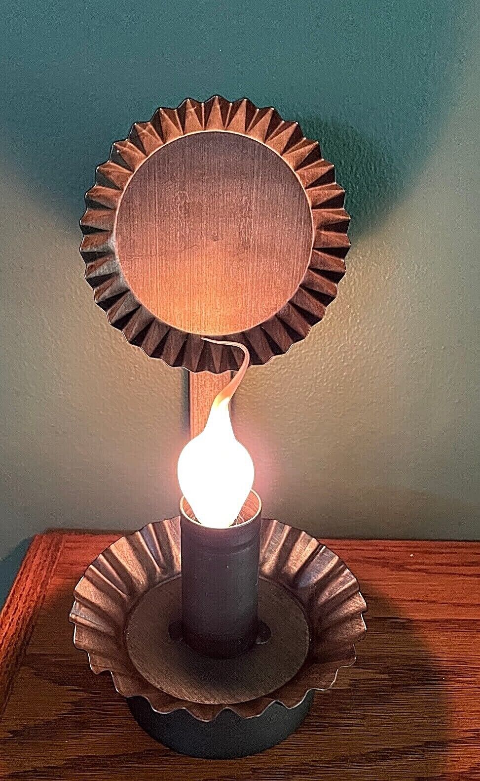 Primitive Country Tin Lodge Chamberstick in Kettle Black w/ Silicone Light Bulb - The Primitive Pineapple Collection