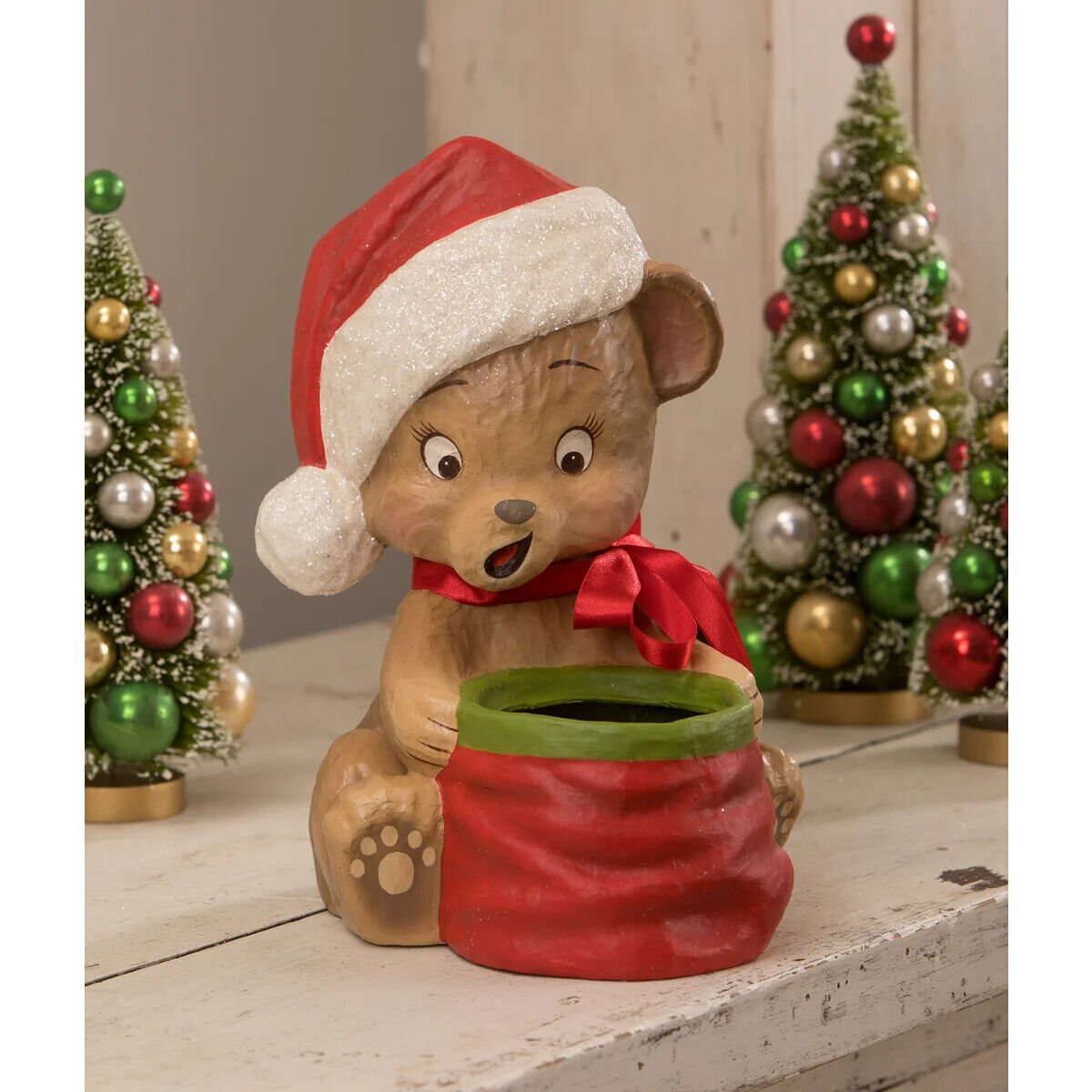 Bethany Lowe Christmas Surprise Bear Paper Mache TJ1314 - The Primitive Pineapple Collection
