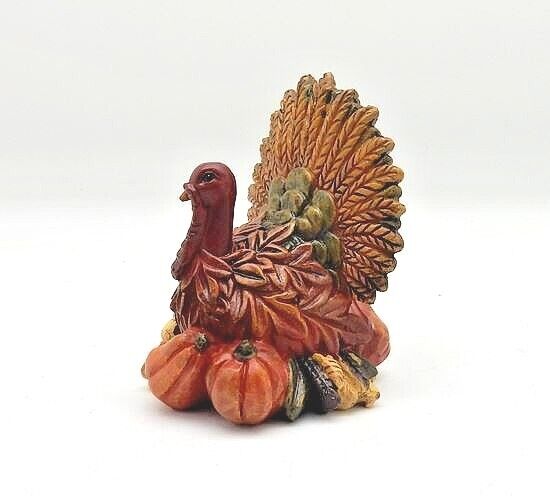Primitive Fall 6&quot; Resin Turkey w/ Pumpkins Figurine Thanksgiving - The Primitive Pineapple Collection