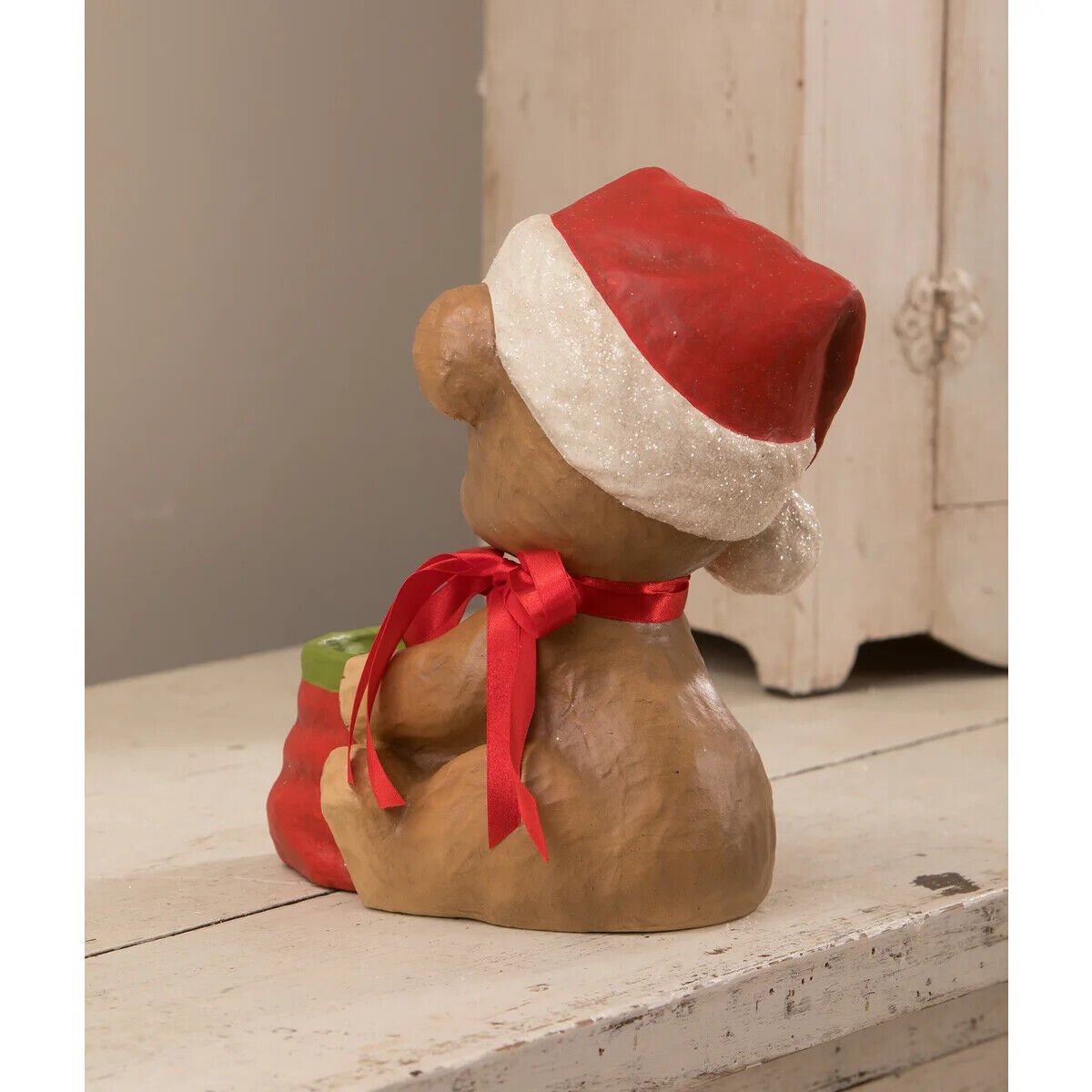 Bethany Lowe Christmas Surprise Bear Paper Mache TJ1314 - The Primitive Pineapple Collection