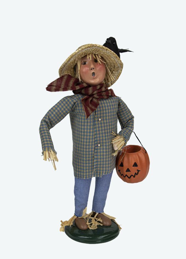 Primitive Byers Choice Scarecrow Boy w/ Pumpkin 2022 7226 - The Primitive Pineapple Collection