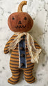 Primitive Fall Halloween Handcrafted 9" Sonny Pumpkin Boy Rusty Bells - The Primitive Pineapple Collection