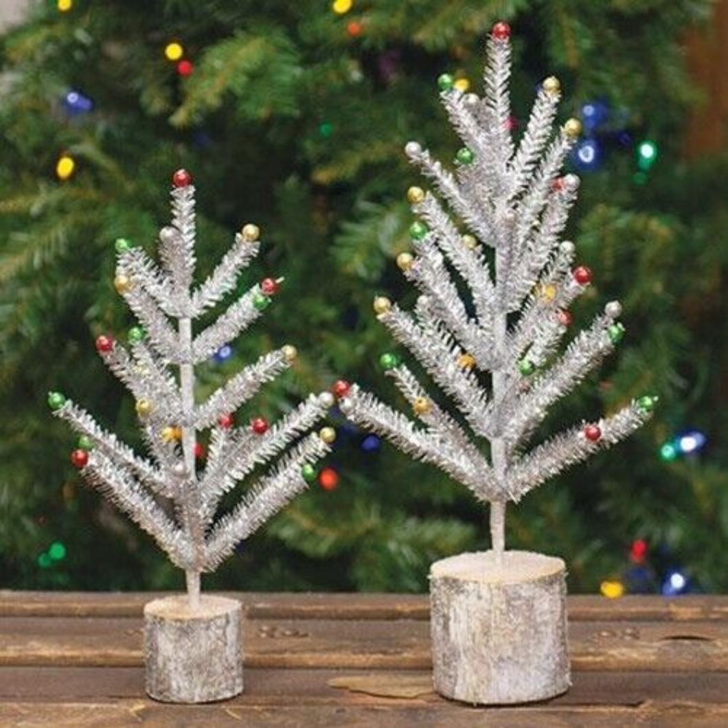 Primitive Christmas Retro Looking Snazzy Silver Tinsel Tree, 12" - The Primitive Pineapple Collection