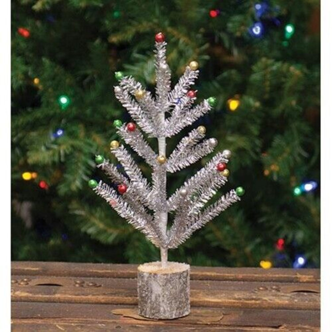 Primitive Christmas Retro Looking Snazzy Silver Tinsel Tree, 12" - The Primitive Pineapple Collection