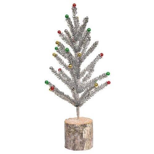 Primitive Christmas Retro Looking Snazzy Silver Tinsel Tree, 16&quot; - The Primitive Pineapple Collection
