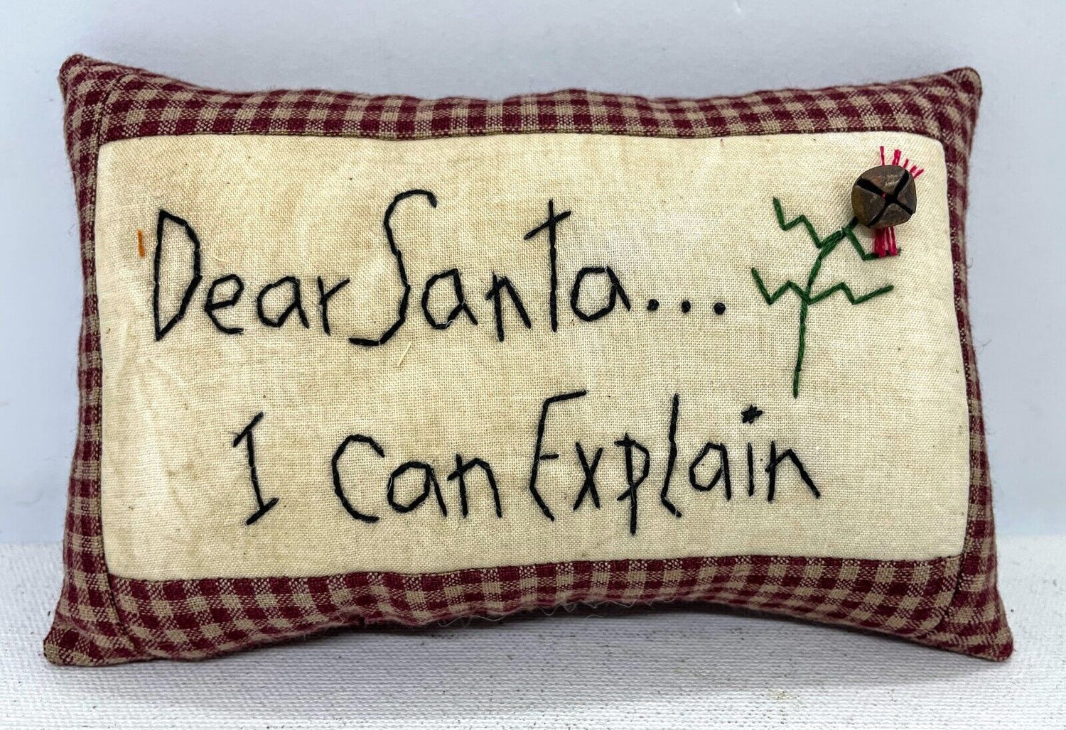 Primitive Handcrafted Christmas Embroidered Dear Santa Pillow 6.5" - The Primitive Pineapple Collection
