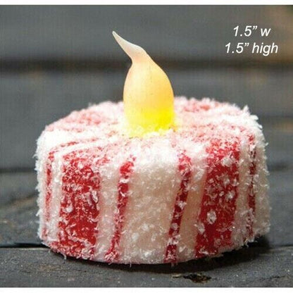 Christmas Peppermint Stripe Glitter Candy Cane Tea Light w/ Timer - The Primitive Pineapple Collection
