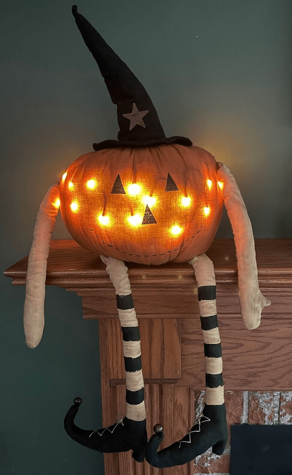Primitive Halloween LED Pumpkin Man with Witch Shoes - 30 - The Primitive Pineapple Collection