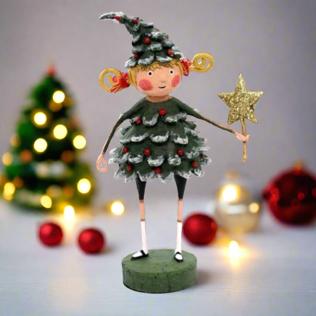 Christmas Tree Girl Figurine Lori Mitchell Gold Star 11056 - The Primitive Pineapple Collection