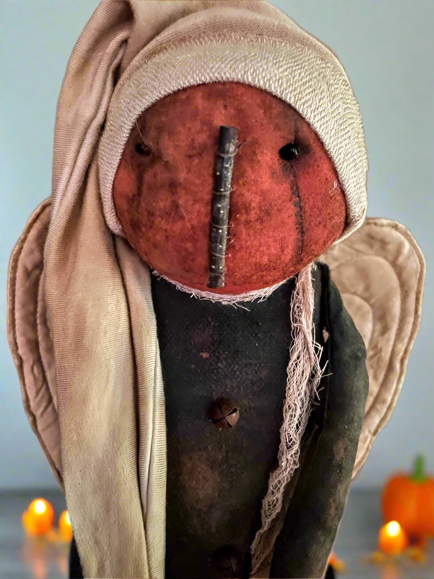 Primitive Fall Handcrafted 20" Pumpkin Angel w/ Wings on Stand - The Primitive Pineapple Collection