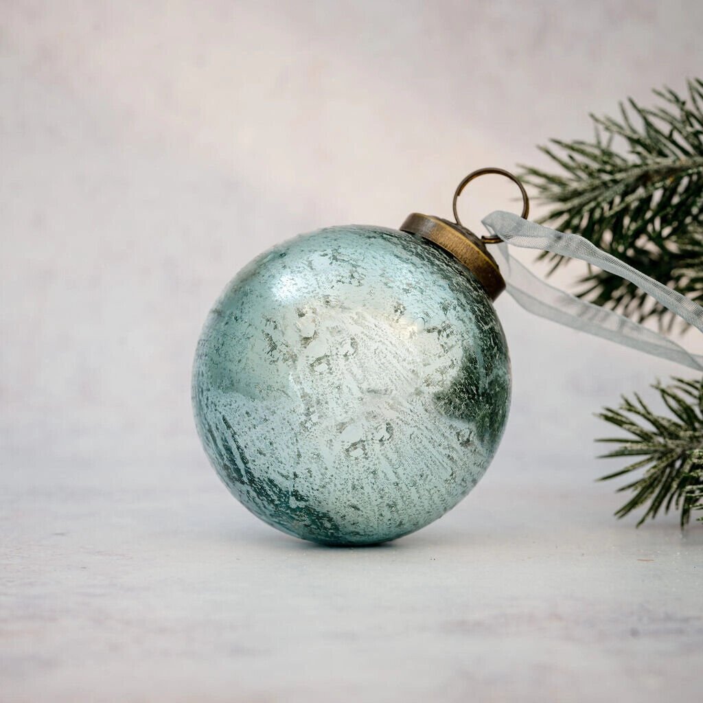 Christmas Handmade 2" Medium Antique Foil Glass Christmas Ball Bauble - The Primitive Pineapple Collection