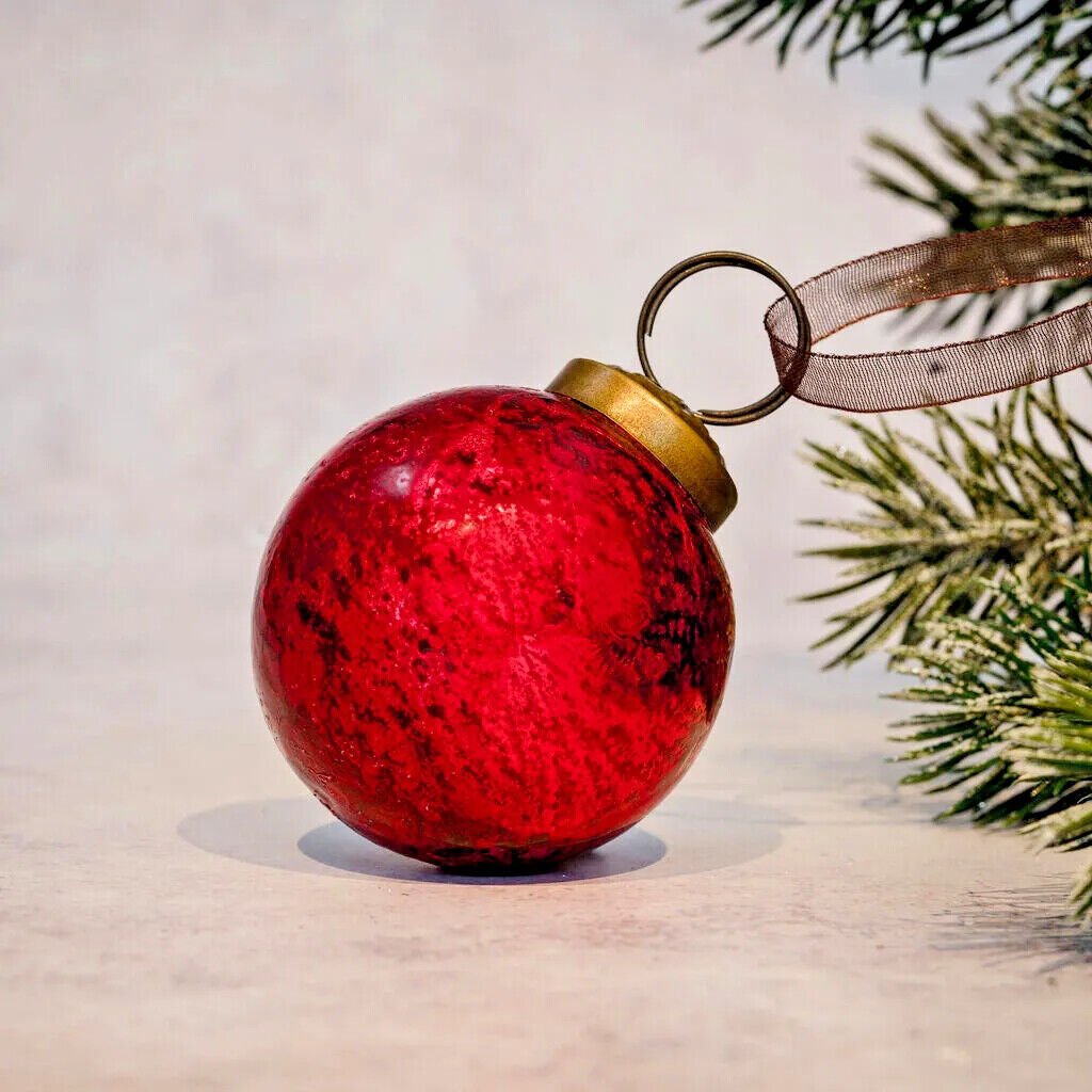 Christmas Handmade 2" Medium Antique Foil Glass Christmas Ball Bauble - The Primitive Pineapple Collection