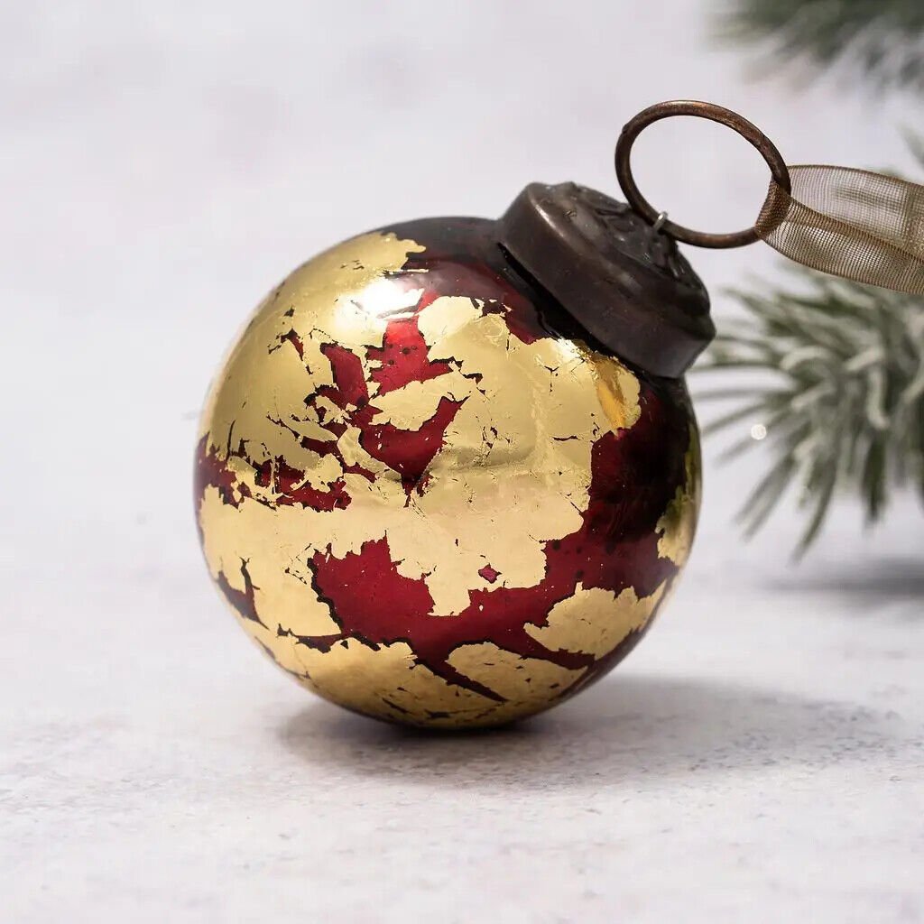 Christmas Handmade 2" Medium Foil Glass Christmas Ball Bauble Collectable - The Primitive Pineapple Collection
