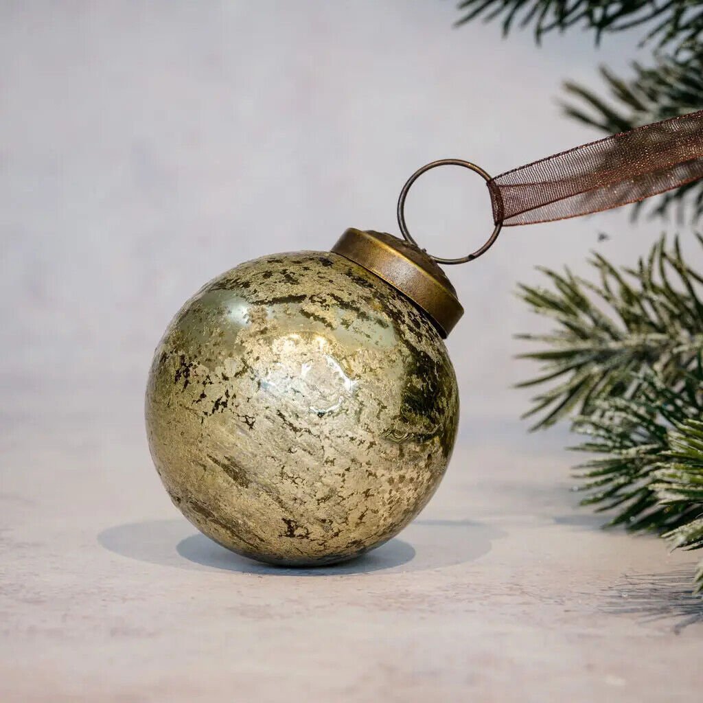 Christmas Handmade 2" Medium Antique Foil Glass Christmas Ball Bauble - The Primitive Pineapple Collection