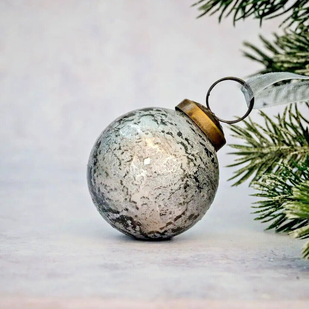 Christmas Handmade 2" Medium Antique Foil Glass Christmas Ball Bauble - The Primitive Pineapple Collection