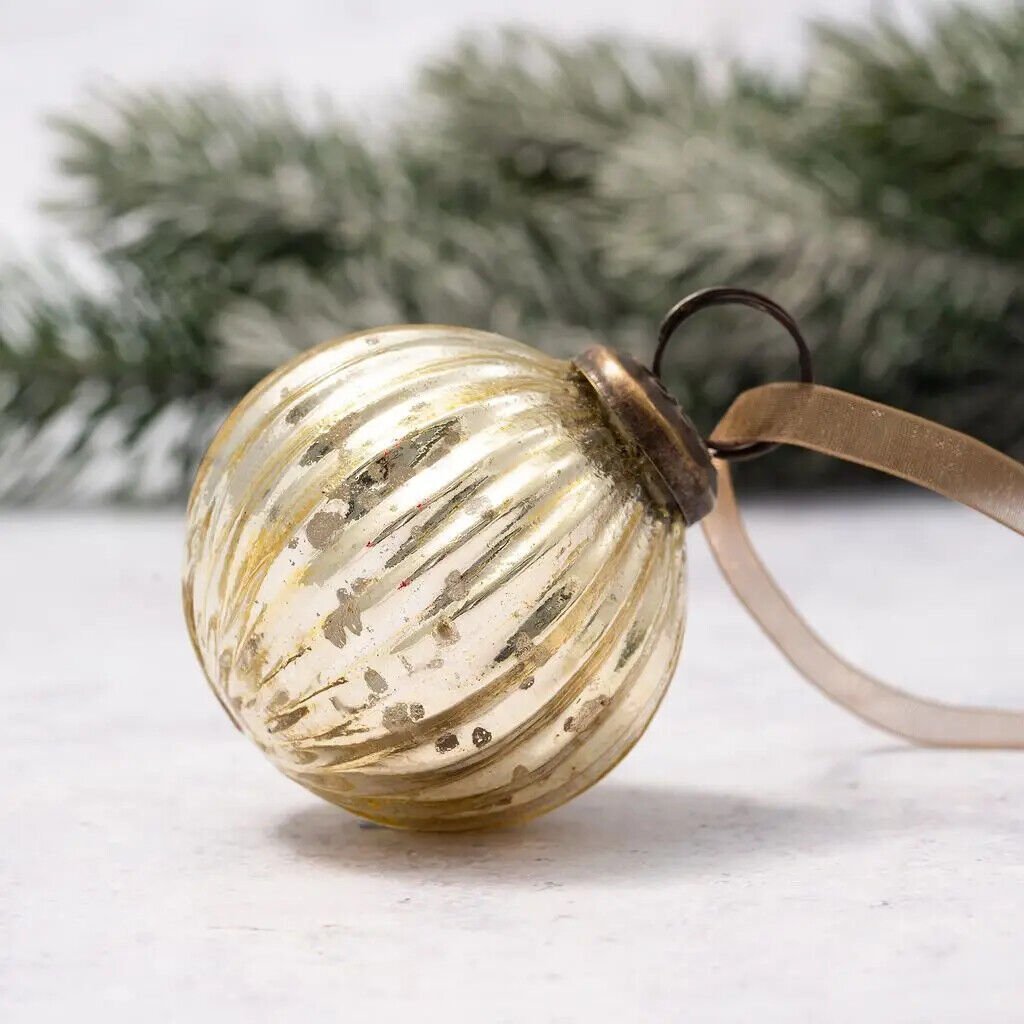 Christmas Handmade 2" Medium Ribbed Glass Christmas Ball Ornaments - The Primitive Pineapple Collection