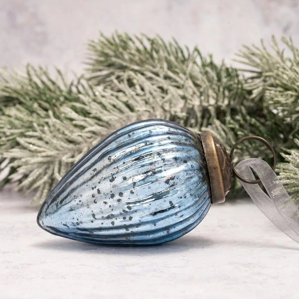 Christmas Handmade 2" Medium Ribbed Glass Pinecone Christmas Bauble Ornaments - The Primitive Pineapple Collection