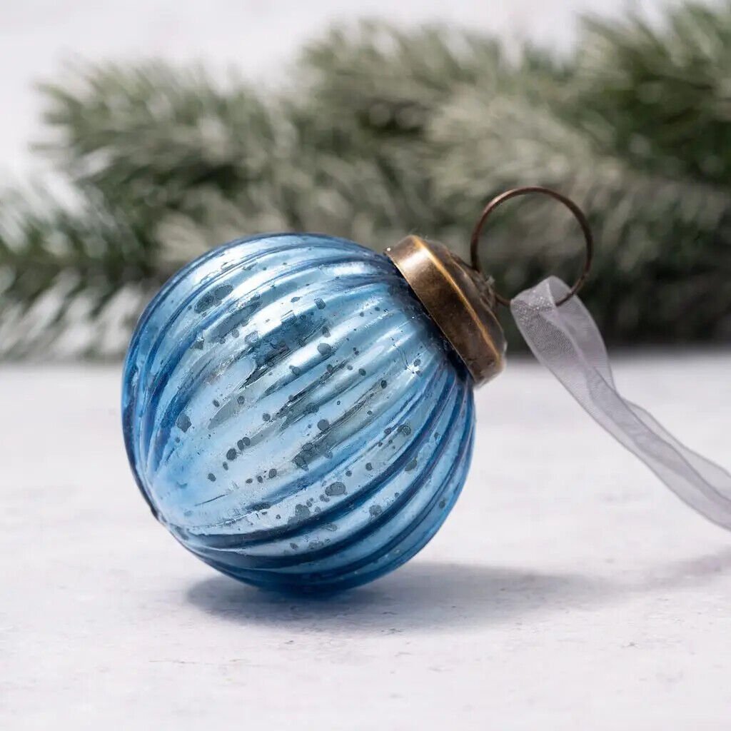 Christmas Handmade 2" Medium Ribbed Glass Christmas Ball Ornaments - The Primitive Pineapple Collection