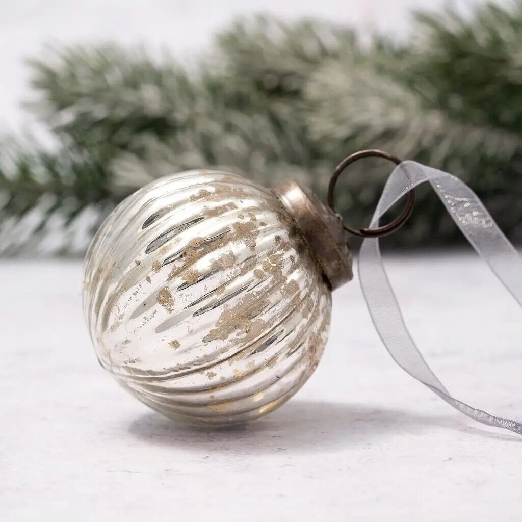 Christmas Handmade 2" Medium Ribbed Glass Christmas Ball Ornaments - The Primitive Pineapple Collection