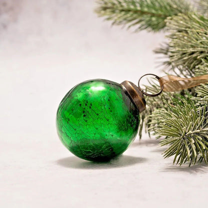 Christmas Handmade 2&quot; Medium Crackle Glass Christmas Bauble Ornaments - The Primitive Pineapple Collection