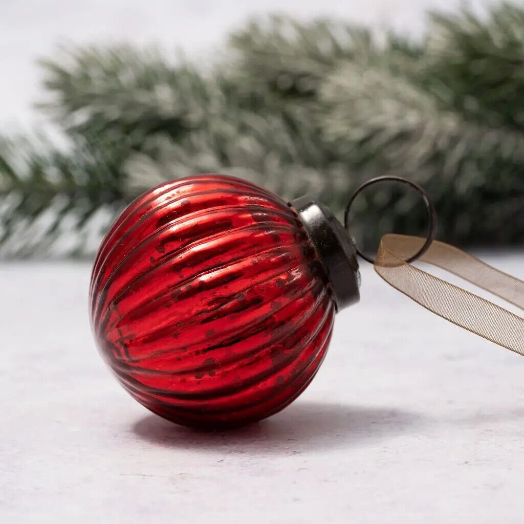 Christmas Handmade 2" Medium Ribbed Glass Christmas Ball Ornaments - The Primitive Pineapple Collection
