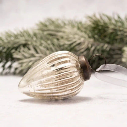 Christmas Handmade 2&quot; Medium Ribbed Glass Pinecone Christmas Bauble Ornaments - The Primitive Pineapple Collection
