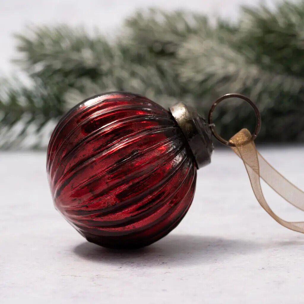 Christmas Handmade 2" Medium Ribbed Glass Christmas Ball Ornaments - The Primitive Pineapple Collection