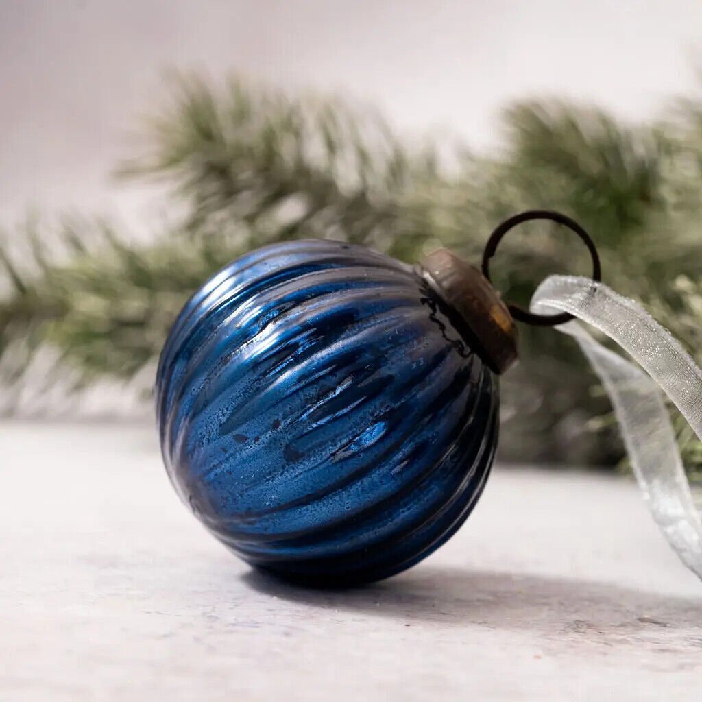 Christmas Handmade 2" Medium Ribbed Glass Christmas Ball Ornaments - The Primitive Pineapple Collection