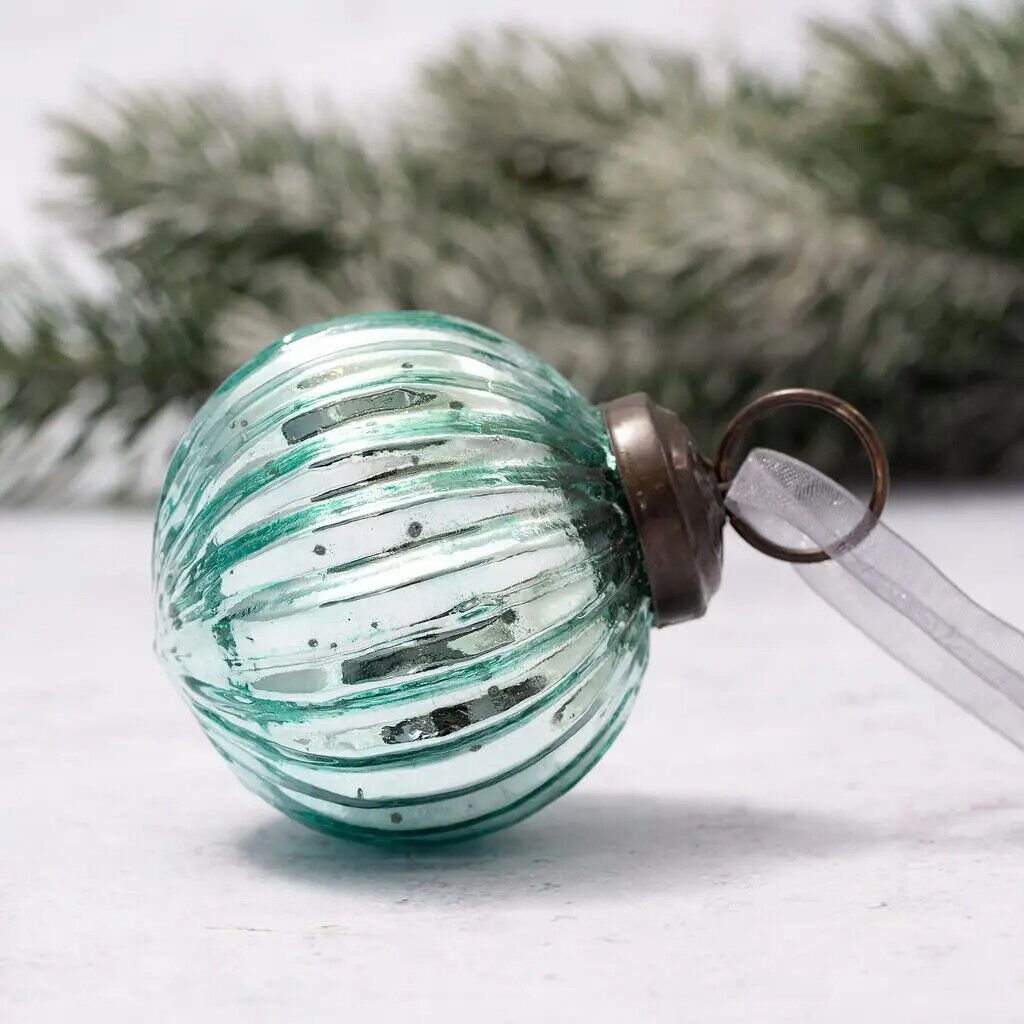 Christmas Handmade 2" Medium Ribbed Glass Christmas Ball Ornaments - The Primitive Pineapple Collection