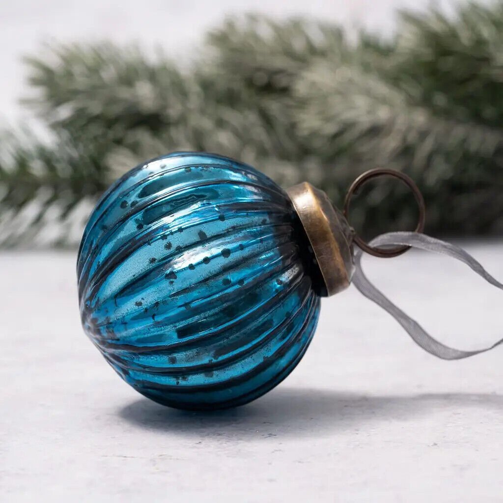 Christmas Handmade 2" Medium Ribbed Glass Christmas Ball Ornaments - The Primitive Pineapple Collection