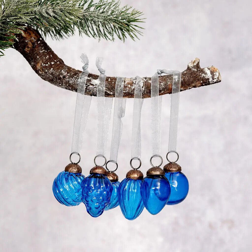 Handcrafted Christmas Handcrafted 1" Mixed Design Glass Ornaments 6 pc Retro - The Primitive Pineapple Collection