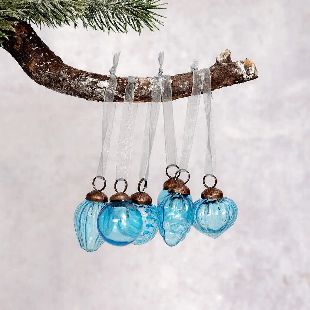 Handcrafted Christmas Handcrafted 1" Mixed Design Glass Ornaments 6 pc Retro - The Primitive Pineapple Collection