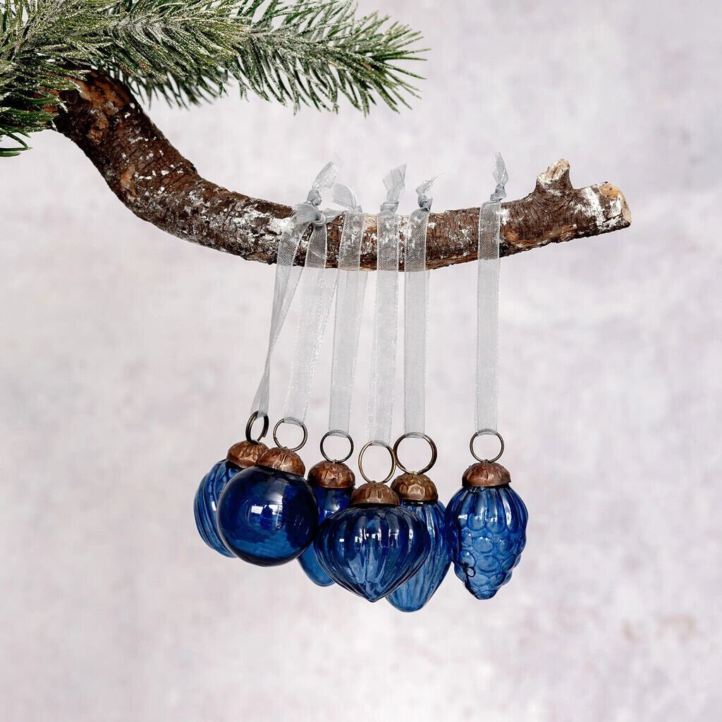 Handcrafted Christmas Handcrafted 1" Mixed Design Glass Ornaments 6 pc Retro - The Primitive Pineapple Collection