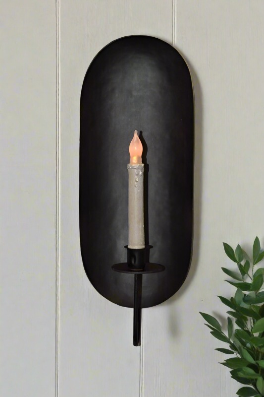 Primitive Colonial Black Metal Drawing Room Candle Sconce 15&quot; - The Primitive Pineapple Collection