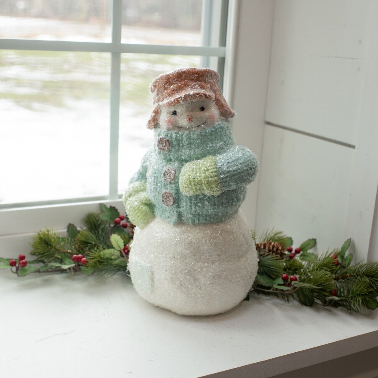 Primitive Christmas Ragon House 12.5" Cheery Snowman in Sweater Figurine Collectable - The Primitive Pineapple Collection