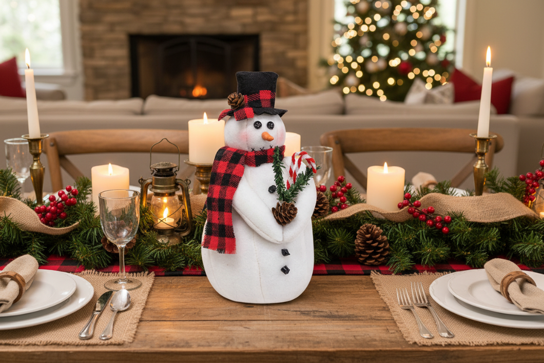 Primitive Christmas Waldo Snowman w/ Candy Cane 9" Doll - The Primitive Pineapple Collection