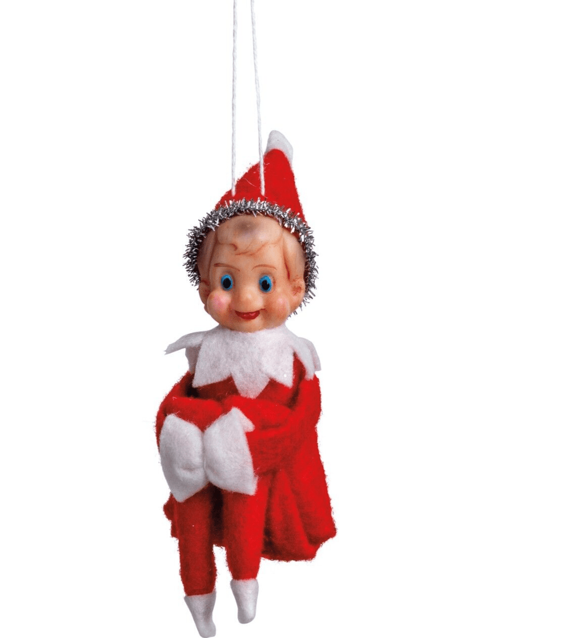 Retro Looking Hanging Christmas Elf Ornament 5.25&quot; - The Primitive Pineapple Collection