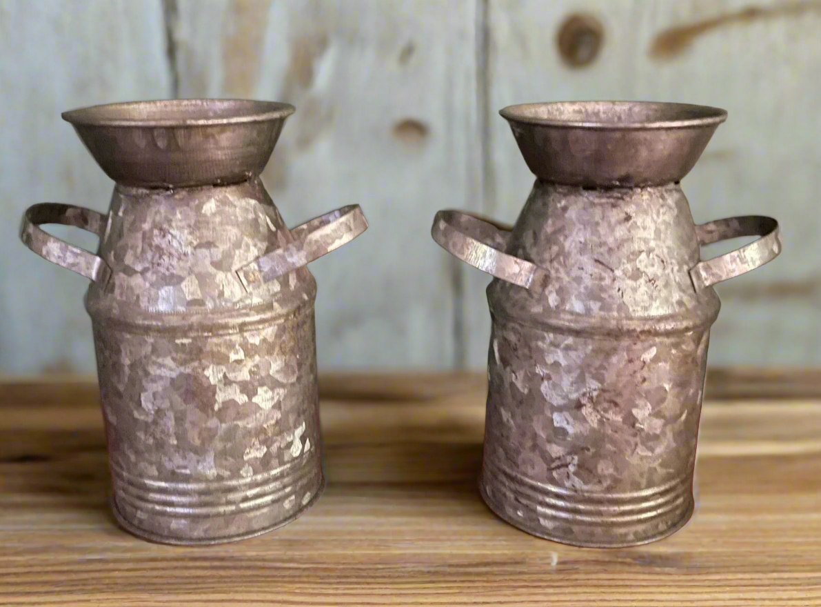 Primitive Farmhouse 4" Galvanized Milk Can Salt & Pepper Country Decor - The Primitive Pineapple Collection