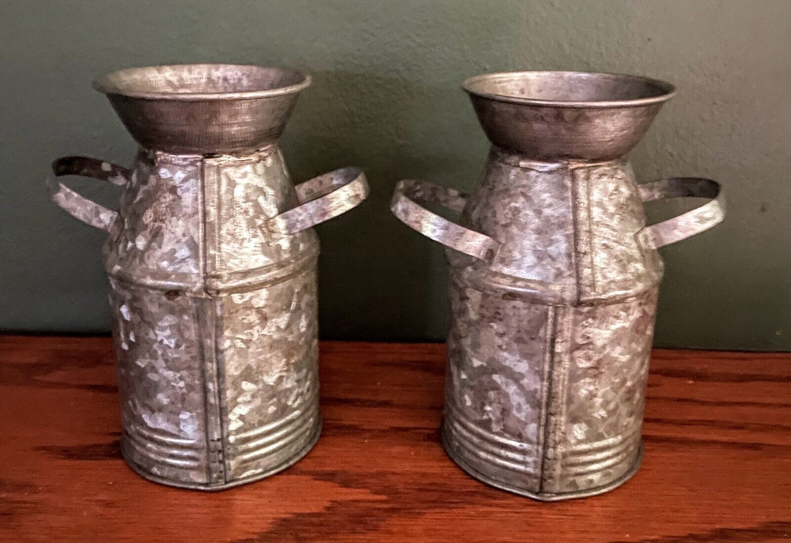 Primitive Farmhouse 4" Galvanized Milk Can Salt & Pepper Country Decor - The Primitive Pineapple Collection