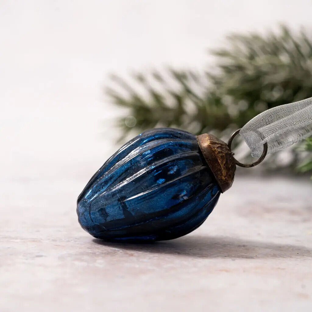 Handcrafted Christmas 1" Vintage Look Glass Pinecone Shaped Ornaments 6 pc set - The Primitive Pineapple Collection